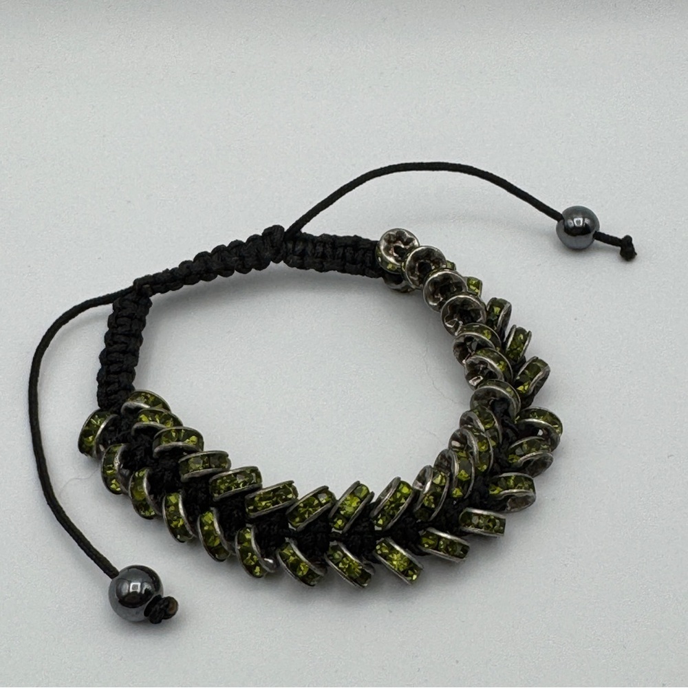 Green Crystal Adjustable Macrame Bracelet – Boho Friendship Style